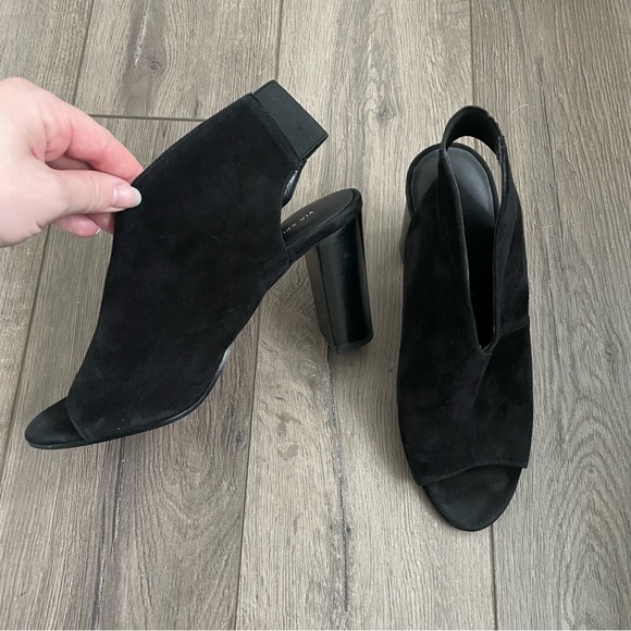 Via Spiga Suede Leather Black Open Toe Booties - Picture 4 of 6